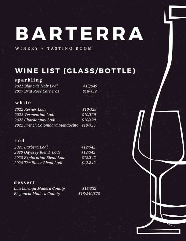 Barterra Glass and Bottle Menu