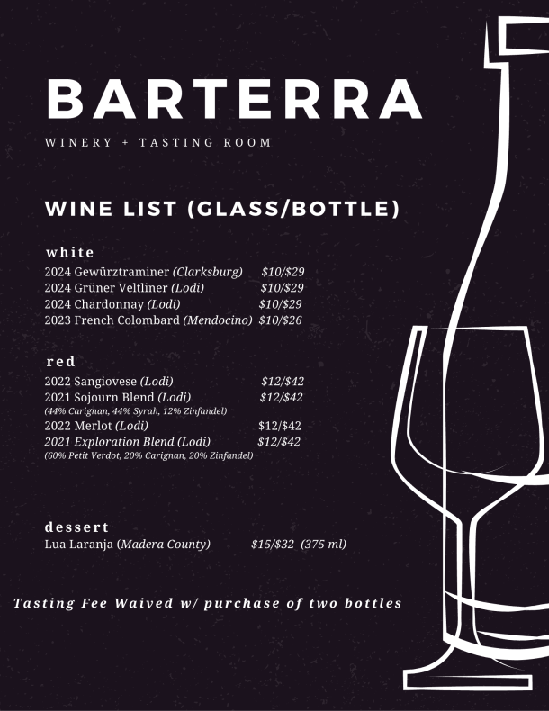 2025 October Barterra Winery Wine List